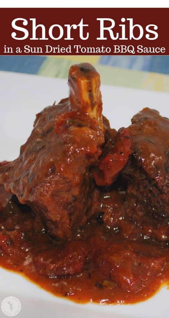 These Beef Short ribs slowly cooked in a fragrant Sun Dried Tomato BBQ Sauce are fall off the bone tender and delicious!