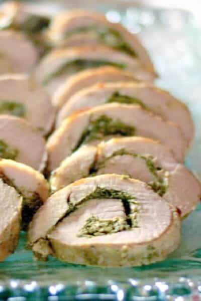 Spinach and Goat Cheese stuffed pork loin