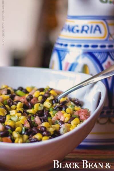 This Black Bean & Corn Salad made with fresh Jersey corn, tomatoes, lime juice and cilantro makes the perfect side salad for your picnic.