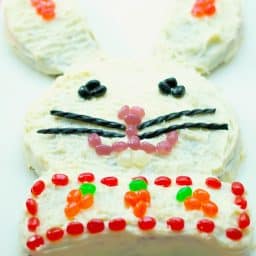 An Easter Bunny Cake sitting on top of a table
