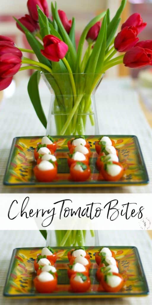 Cherry tomatoes stuffed with fresh mozzarella cheese and basil; then drizzled with extra virgin olive oil and balsamic vinegar.