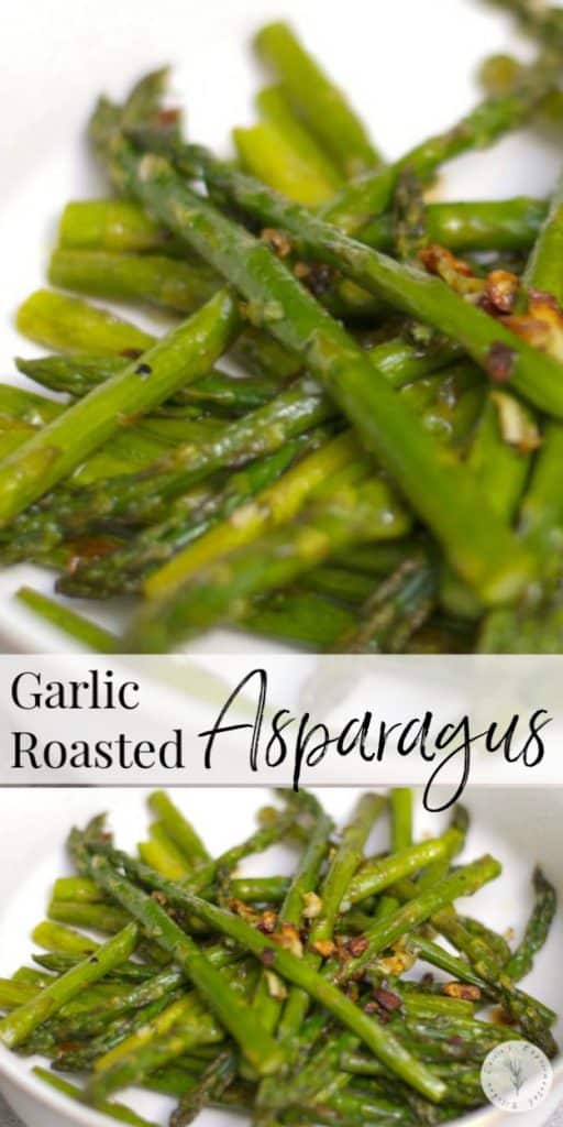 Fresh asparagus tossed with garlic, extra virgin olive oil, Kosher salt and fresh ground pepper; then roasted until caramelized.