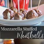 Spicy Mozzarella Stuffed Meatballs made with lean ground beef, Mozzarella sticks and your favorite spicy bbq sauce make a tasty appetizer or fun meal for the kids!