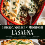 collage photo of sausage lasagna