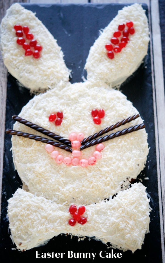 bunny cake on a sheet pan