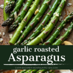collage photo of roasted garlic asparagus on a sheet pan