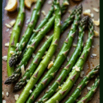 a sheet pan with garlic roasted asparagus