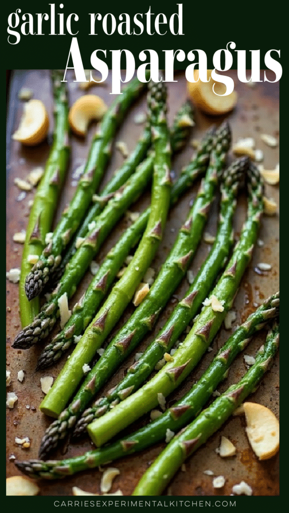 a sheet pan with garlic roasted asparagus