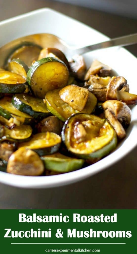 Fresh garden zucchini, mushrooms and garlic roasted with balsamic vinegar and extra virgin olive oil until golden brown.