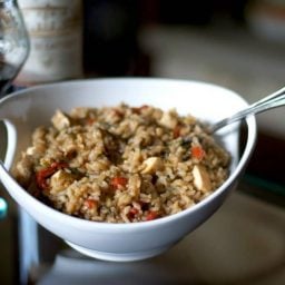 Balsamic Risotto with Grilled Chicken, Fresh Spinach & Sun Dried Tomatoes