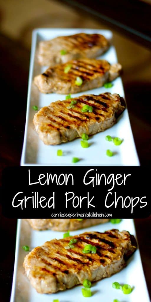 Lemon Ginger Grilled Pork Chops made with center cut boneless pork chops marinated in lemon juice, ginger, honey and soy sauce; then grilled.