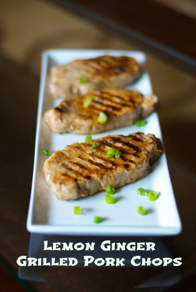 Lemon Ginger Grilled Pork Chops made with center cut boneless pork chops marinated in lemon juice, ginger, honey and soy sauce; then grilled. 