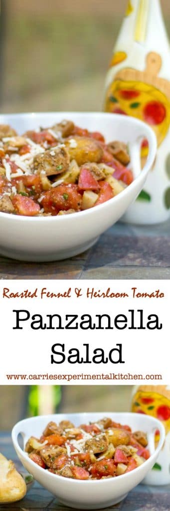 A bowl of roasted fennel heirloom tomato salad