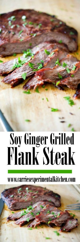 Flank steak marinated in fresh ginger, ginger, soy sauce, and brown sugar; then grilled to perfection. A must-try on your summer grilling list.