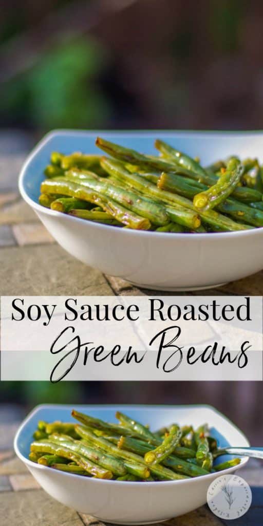 A bowl of Soy Sauce Roasted Green Beans on a table