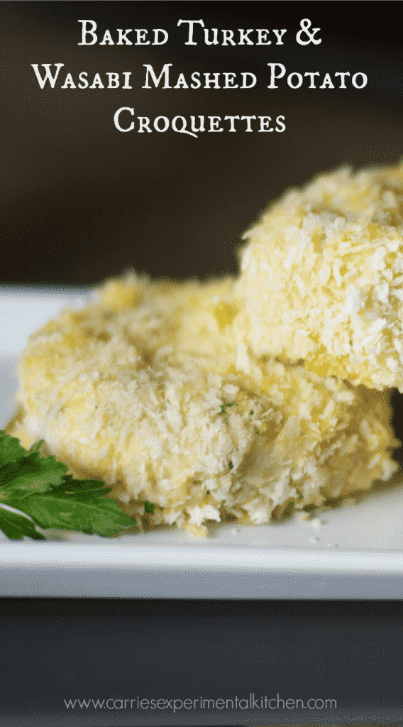 A close up of Turkey and Wasabi Mashed Potato Croquettes