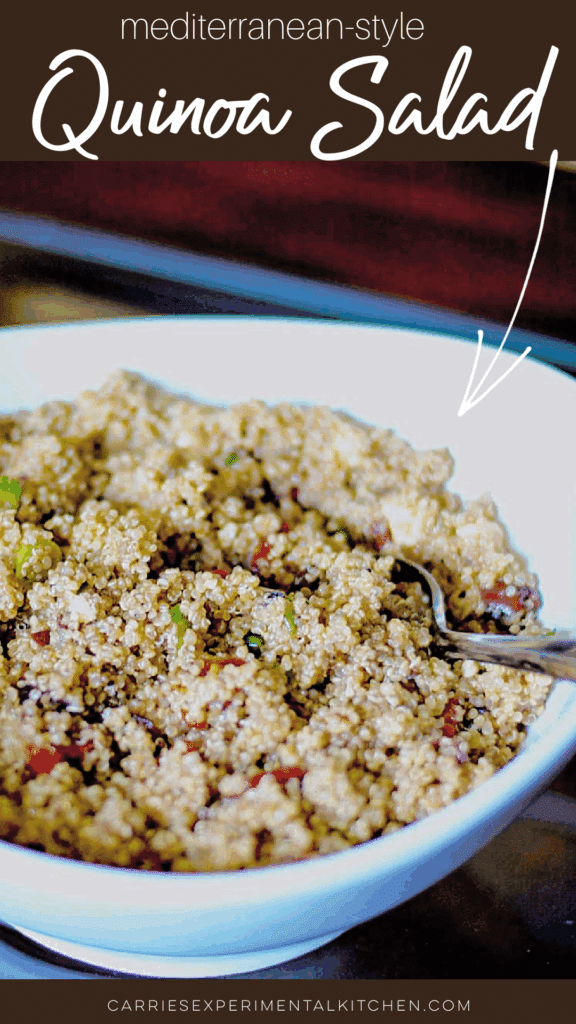 a bowl of mediterranean quinoa salad