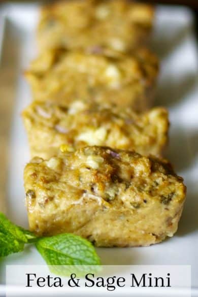 Feta and Sage Mini Chicken Meatloaf made with ground chicken, fresh sage, onions and Feta cheese is a deliciously healthy, simple weeknight meal.