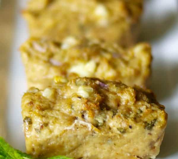 Feta and Sage Mini Chicken Meatloaf made with ground chicken, fresh sage, onions and Feta cheese is a deliciously healthy, simple weeknight meal.