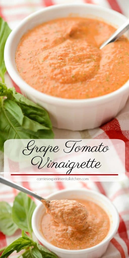 A close up of Grape Tomato Vinaigrette on a table 