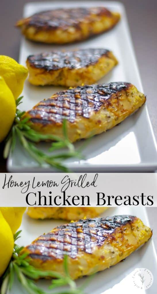 Boneless chicken breasts marinated in a combination of honey, lemon juice and rosemary; then grilled is a healthy, low fat delicious weeknight meal. 
