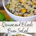 Quinoa tossed with black beans and golden sunburst tomatoes in a lime and ginger vinaigrette dressing makes a refreshingly tasty light salad. 