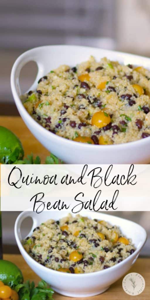 Quinoa tossed with black beans and golden sunburst tomatoes in a lime and ginger vinaigrette dressing makes a refreshingly tasty light salad. 