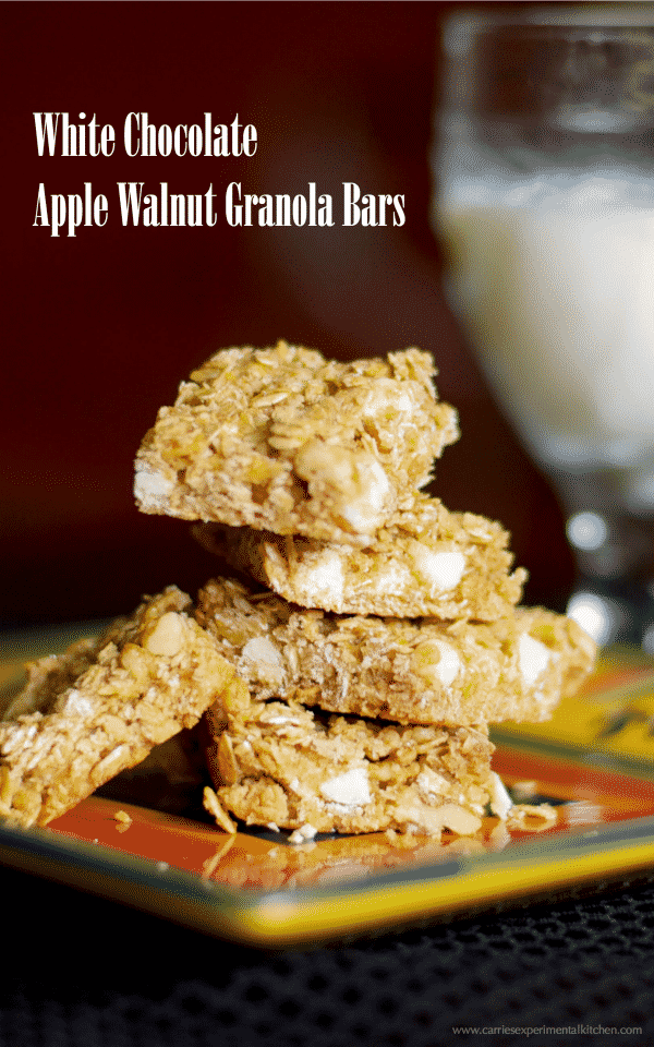 These White Chocolate Apple Walnut Granola Bars make a tasty afternoon snack or on the go breakfast when you're craving something a little sweet. 