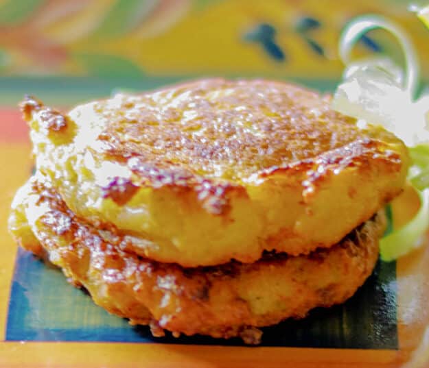 Cauliflower mixed with cheese, scallions, garlic and self rising flour; then fried until golden brown make a tasty side dish.