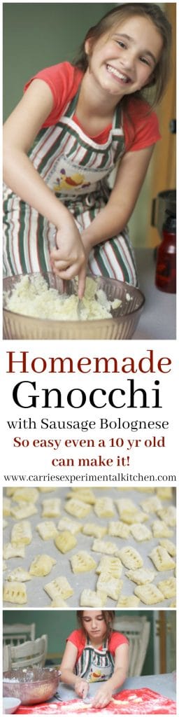 Homemade Gnocchi with Sausage Bolognese is so easy to make, I enlisted my 10 year old to show you how to make it yourself. 