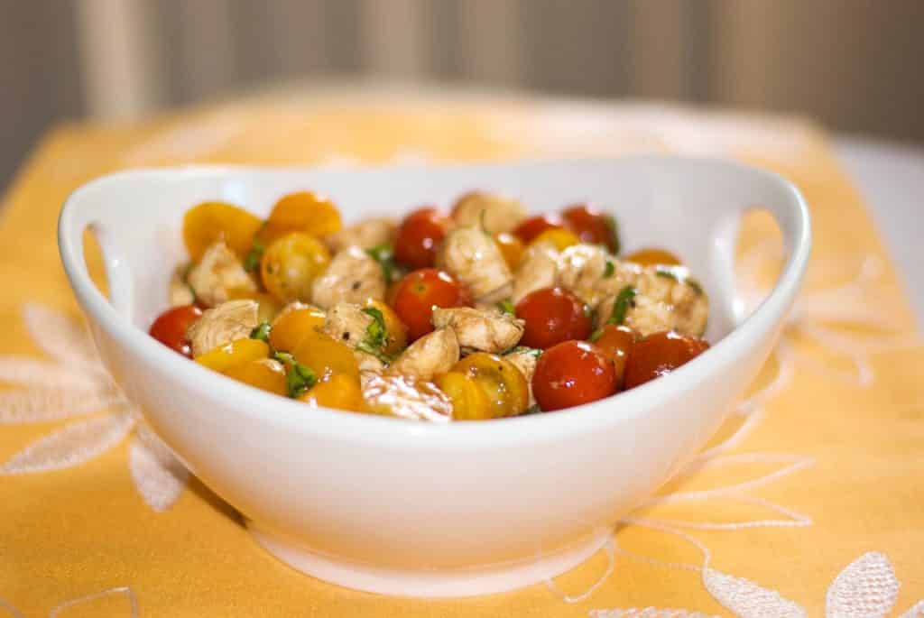 Caprese Salad in white bowl