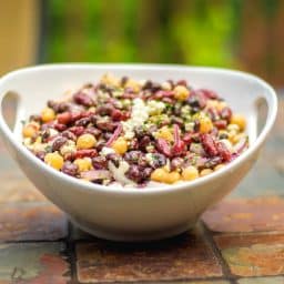 Three Bean Salad with Feta in Bowl