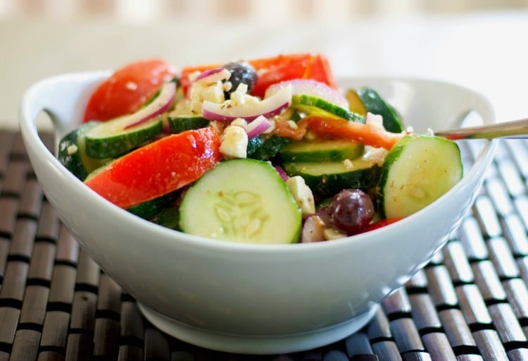 A close up of Greek Salad