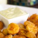 Fried Green Cherry Tomatoes served with an Avocado Ranch Dipping Sauce are a quick and easy way to utilize homegrown tomatoes