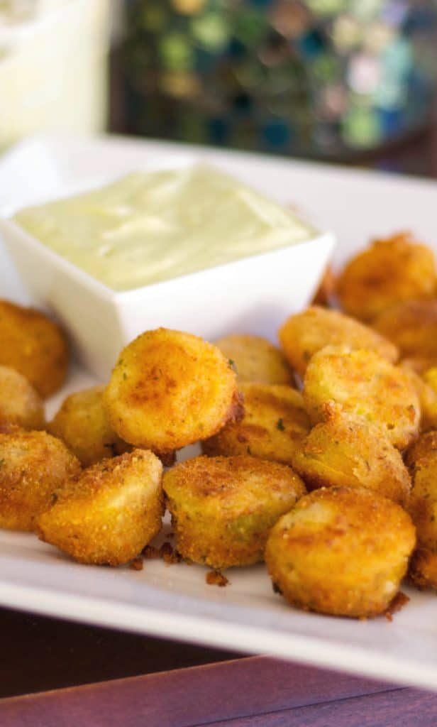 Fried Green Cherry Tomatoes served with an Avocado Ranch Dipping Sauce