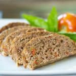 Italian Meatloaf sliced on a plate.