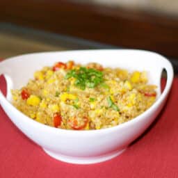 Roasted Cauliflower Saffron Quinoa Salad in a bowl,