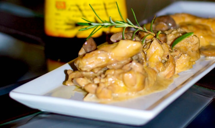 Braised Chicken with Cremini Mushrooms in a Frangelico Cream Sauce