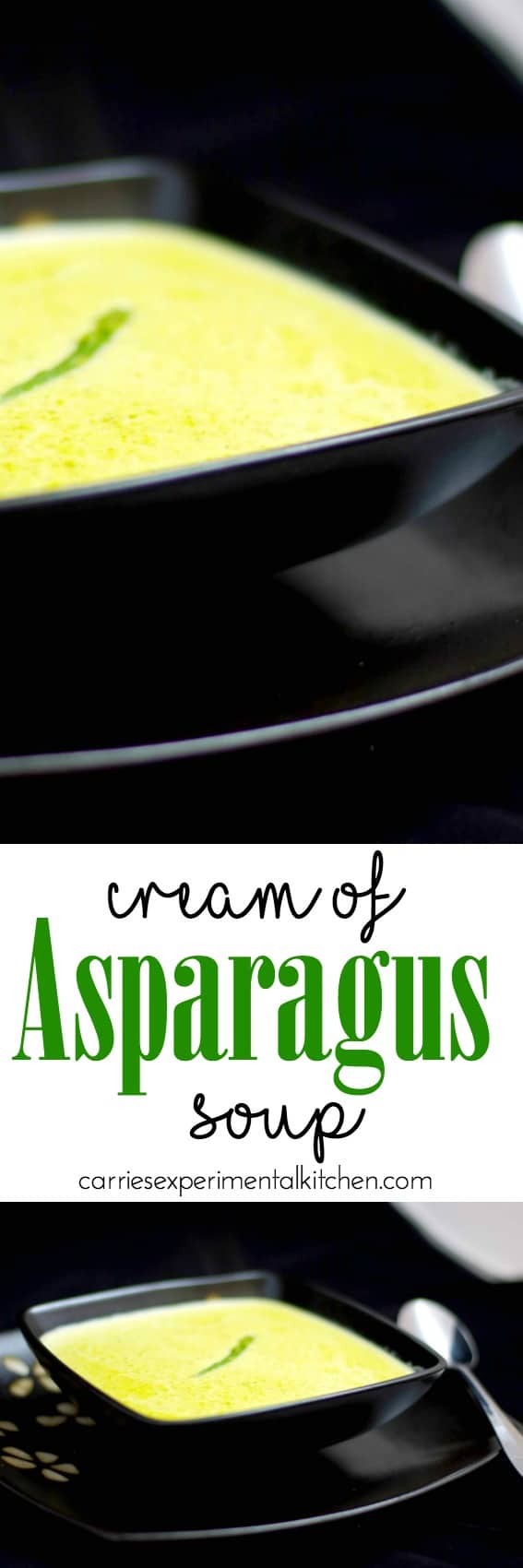 Cream of Asparagus Soup made with fresh green asparagus, milk and vegetable broth is a favorite way to utilize leftovers. #soup #asparagus #vegetarian