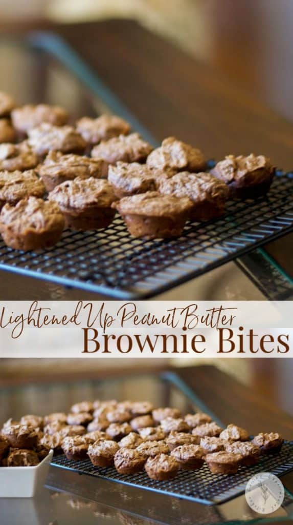 Chocolate Peanut Butter Brownie Bites on a cooling rack