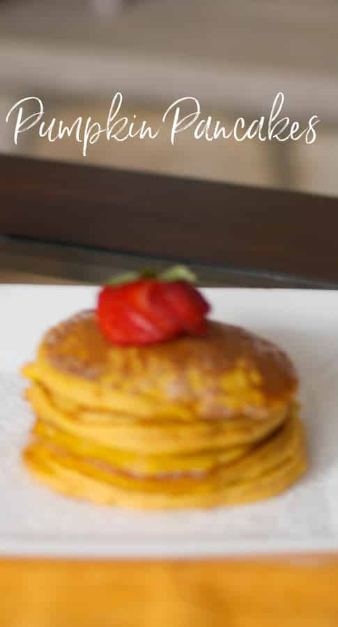 Homemade pancakes made with pumpkin spice and pure pumpkin are a tasty treat for breakfast on a Fall morning or holiday brunch. 