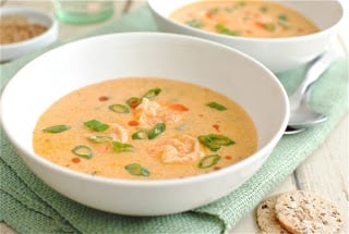 A bowl of soup, with Bisque and Seafood