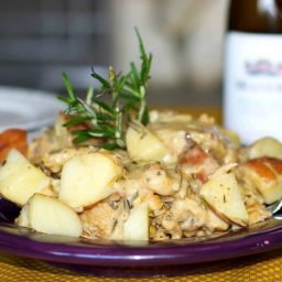 Braised Chicken and Red Potatoes in a White Wine Rosemary Sauce