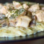 A close up of Chicken Stroganoff on a plate