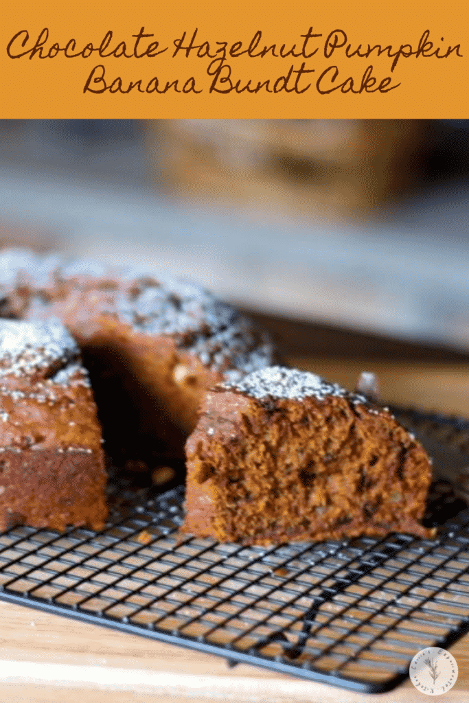 Some of your favorite flavors combined in this deliciously sinful Chocolate Hazelnut Pumpkin Banana Bundt Cake; the perfect Fall dessert.