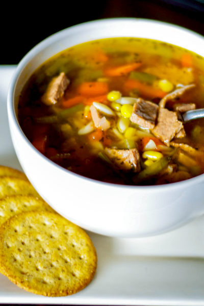 A bowl of Italian vegetable beef soup