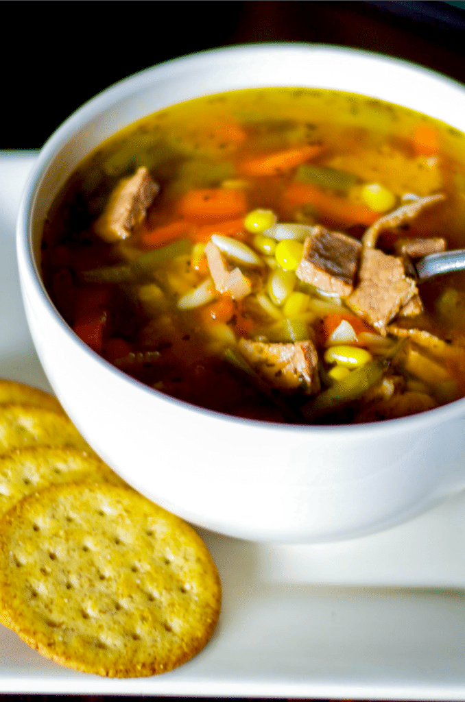 A close up of Italian vegetable beef soup