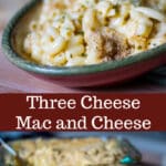 This Three Cheese Mac & Cheese is so creamy. It's made with Velveeta, Asiago and Pecorino Romano cheeses; then baked until hot and bubbly.