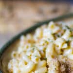 This Three Cheese Mac & Cheese is so creamy. It's made with Velveeta, Asiago and Pecorino Romano cheeses; then baked until hot and bubbly.