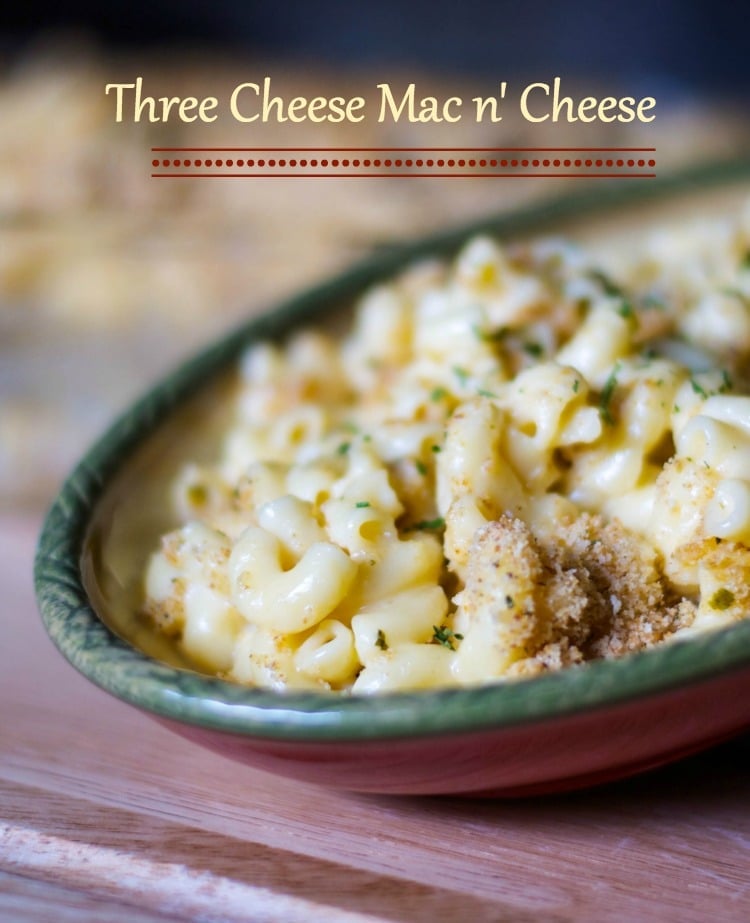 This Three Cheese Mac n' Cheese is so creamy. It's made with Velveeta, Asiago and Pecorino Romano cheeses; then baked until hot and bubbly. 